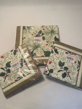 Christmas Napkins Party Express Martha Negley Poinsettia & Holly 3 packages NEW